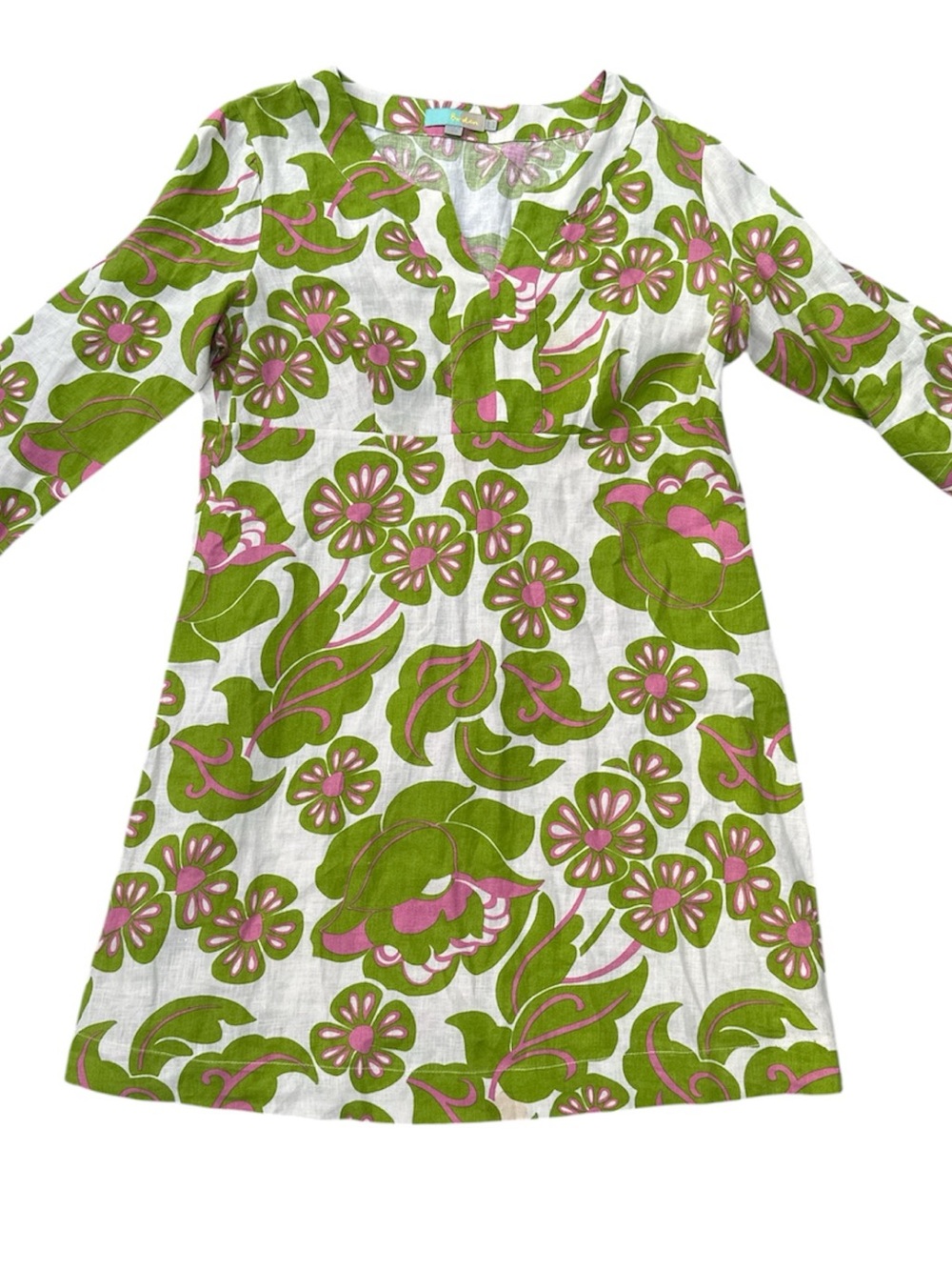 Boden Tropical Floral Print Linen Dress Size 14 Green Pink Coastal Vacation Cool - Picture 5 of 9